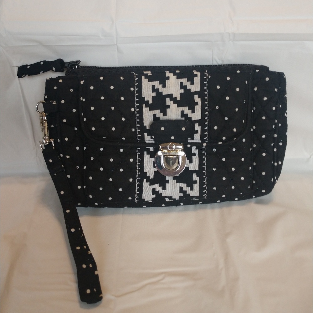 black and white quilted wristlet